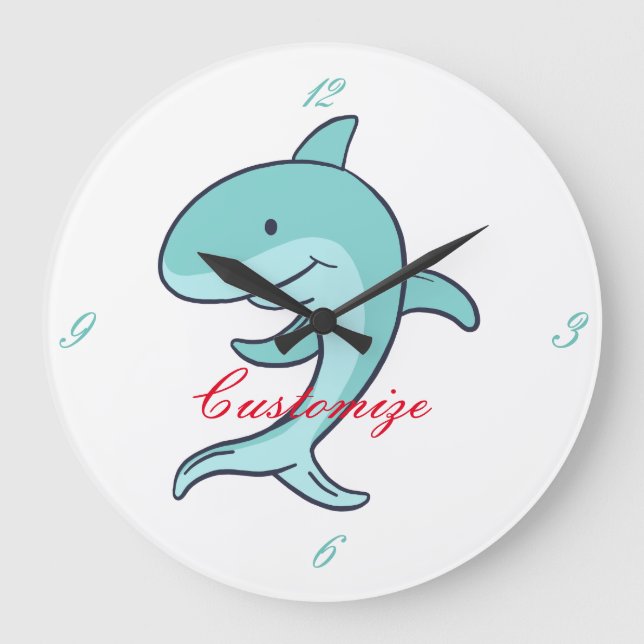 Blue Dolphins Leaping Thunder_Cove Large Clock (Front)