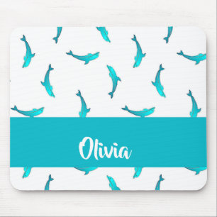 Blue dolphins on white mouse mat