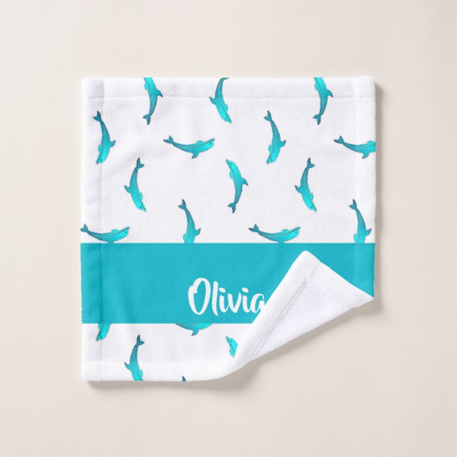Blue dolphins on white wash cloth (Wash Cloth)