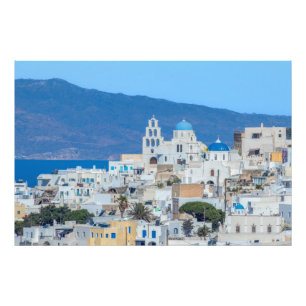 Blue Dome Churches, Greek Village Photo Print