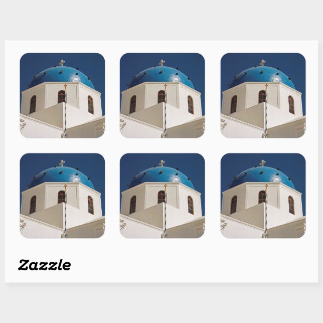 Blue dome, Santorini, Greece Square Sticker (Sheet)