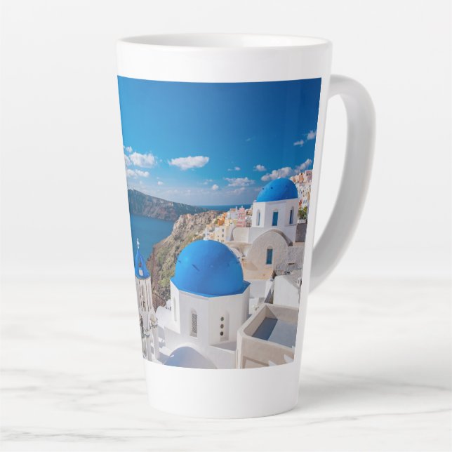 Blue Domes of Santorini Latte Mug (Right Angle)
