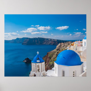 Blue Domes of Santorini Poster
