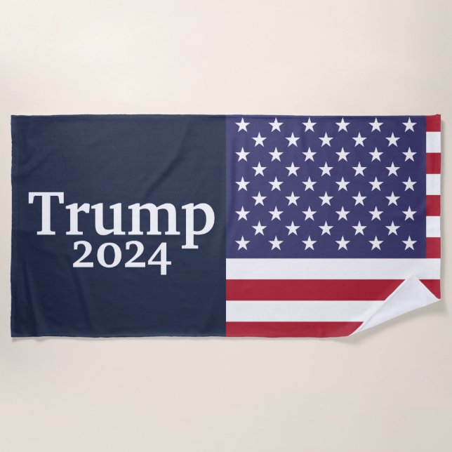Blue Donald Trump 2024 American Flag Beach Towel (Front)