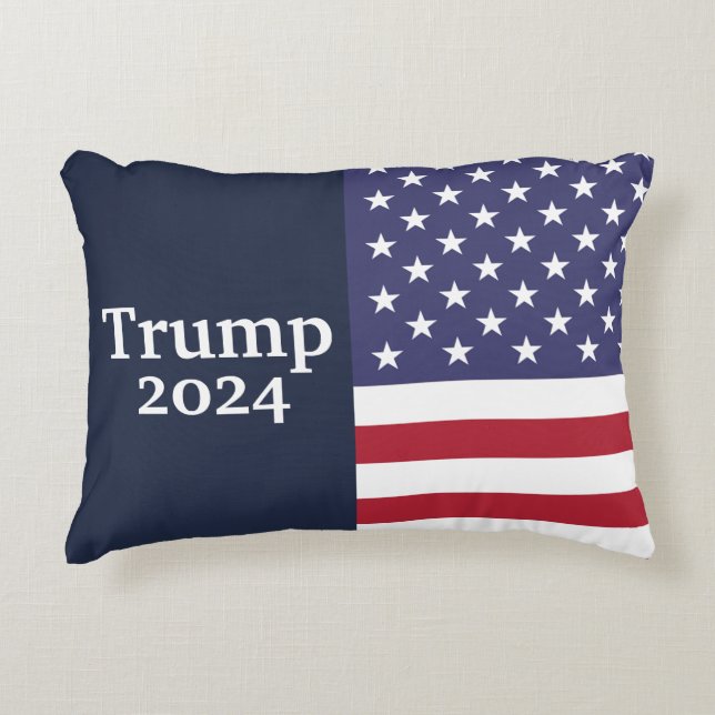 Blue Donald Trump 2024 American Flag Decorative Cushion (Front)