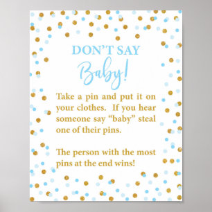 Blue Don't Say Baby Shower Game Sign