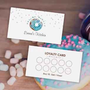 Blue Donut Cute Bakery Customer Reward Loyalty Business Card