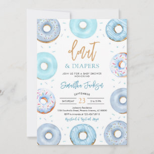 Blue Donuts and Diapers Baby Shower Invitation