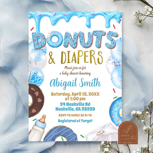 Blue Donuts and Diapers baby shower  Invitation (Creator Uploaded)