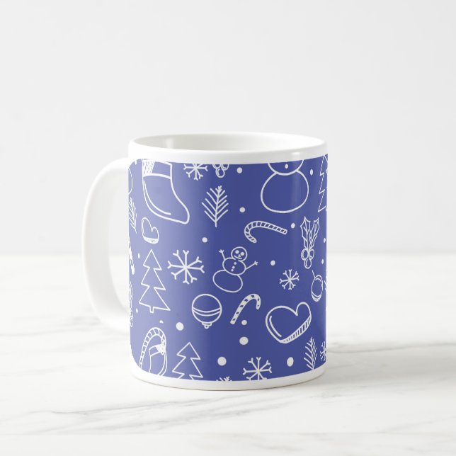 Blue Doodle Christmas – Festive & Fun Coffee Mug (Front Left)