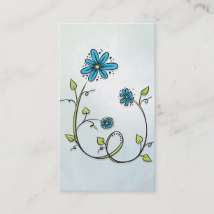 Blue Doodle Flower Business Card