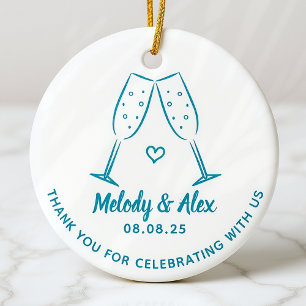 Blue Doodle Glasses Thank You Wedding Favor Ceramic Tree Decoration