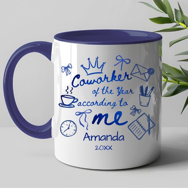 Blue doodle hand drawn funny coworker quote mug (Creator Uploaded)