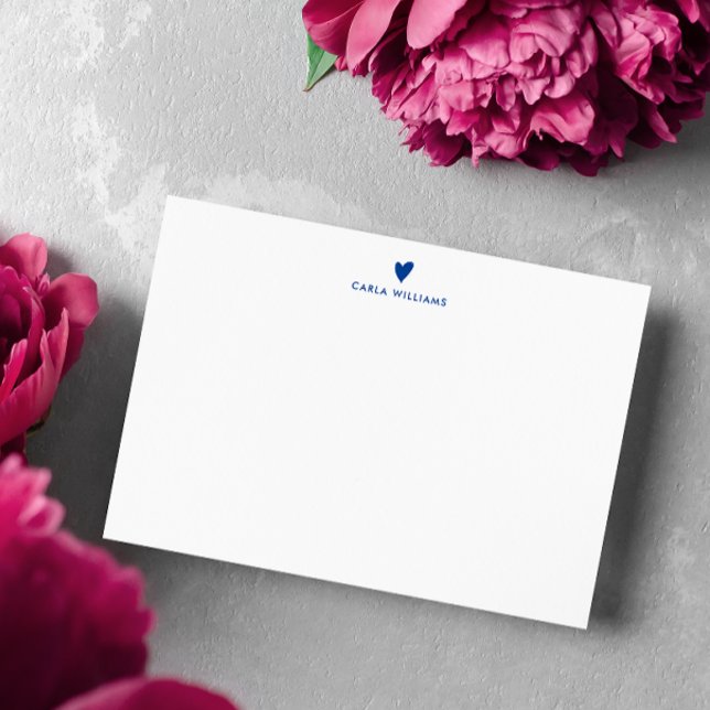 Blue Doodle Heart Formal Classic Family  Card (Monogram notecard with your name or monogram and a heart in doodle heart. Colors are changeable.)