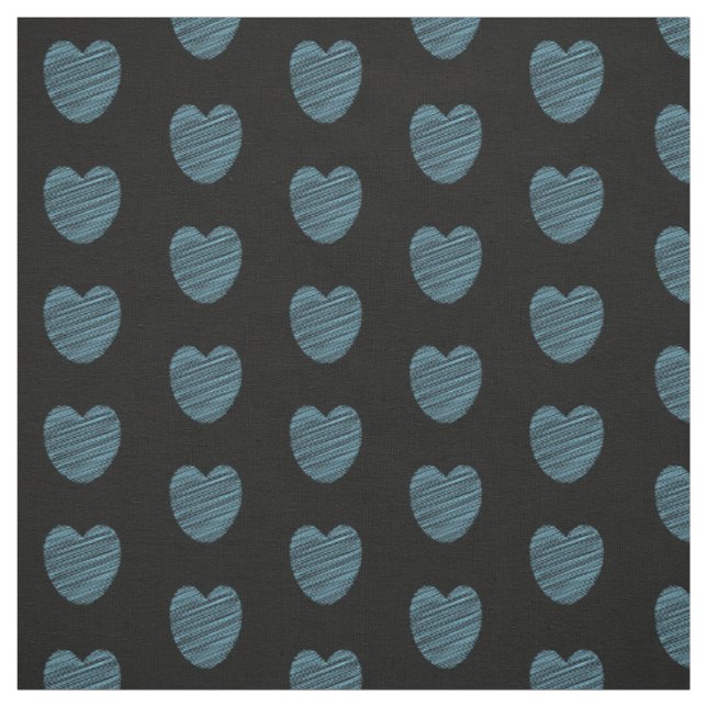 Blue Doodle Heart Pattern Fabric (Swatch)