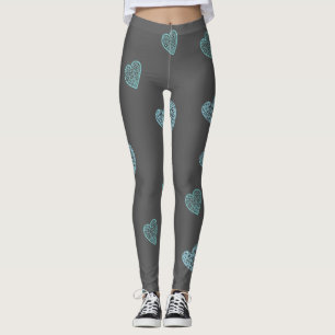 Blue Doodle Hearts Grey Leggings