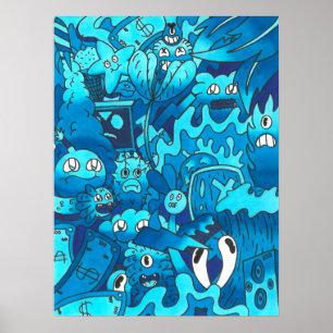 Blue Doodle Poster