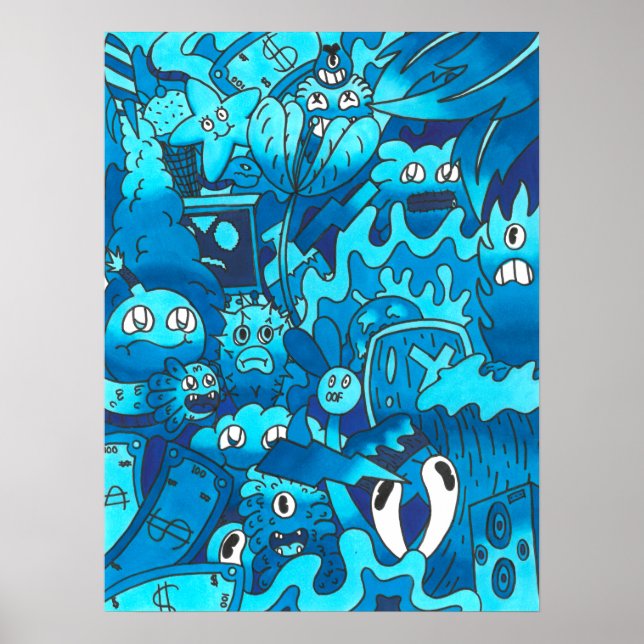 Blue Doodle Poster (Front)