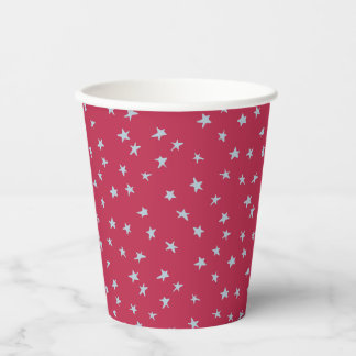 Blue Doodled Stars on Red Paper Cups