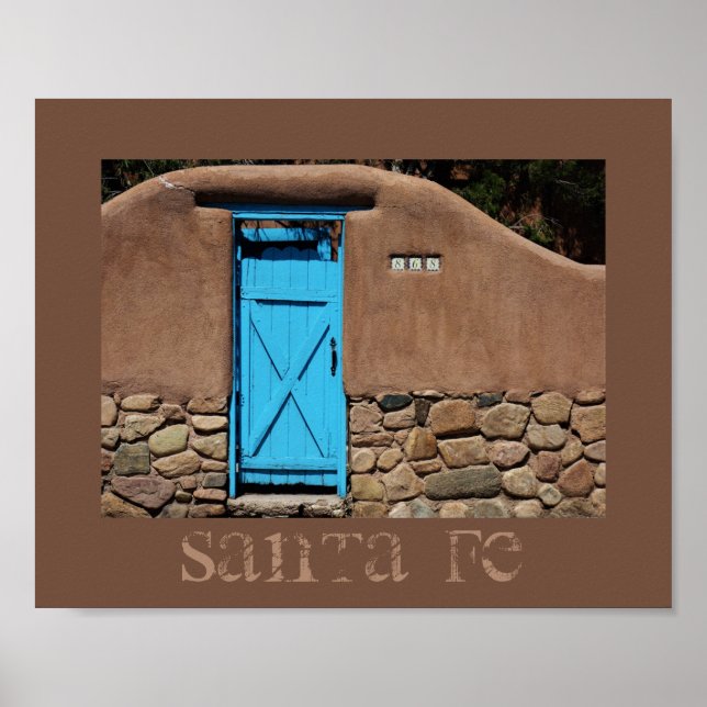Blue Door Adobe Santa Fe New Mexico Poster (Front)