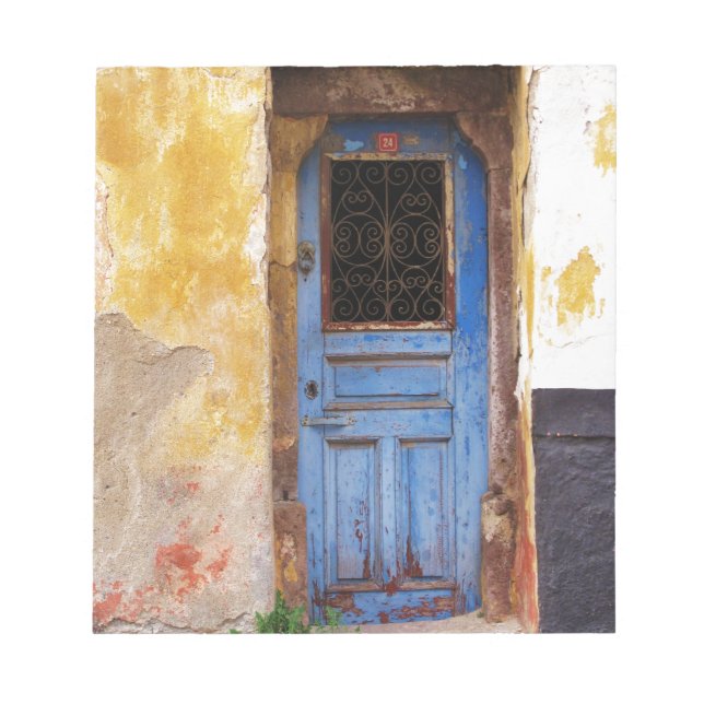 Blue Door Greece Rustic Vintage Notepad (Front)