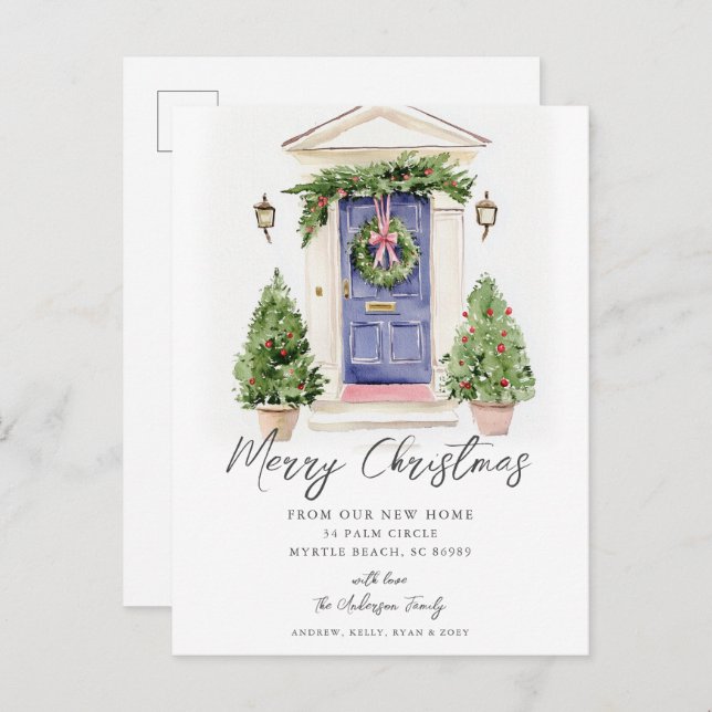 Blue Door Rustic Christmas New Home Card (Front/Back)