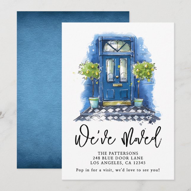 Blue Door Watercolor Moving Announcement (Front/Back)