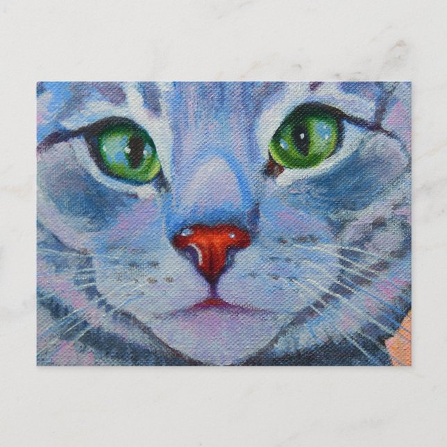 Blue Dora, Grey Tabby Cat Postcard (Front)