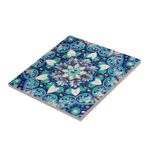 Blue dot art mandala tile