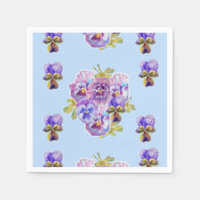 Blue Dot Shabby Chic Pansy Decor Serviette Napkins (Front)