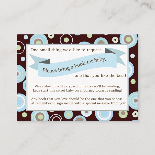 Blue Dots Baby Shower Book Insert Request Card (Front)