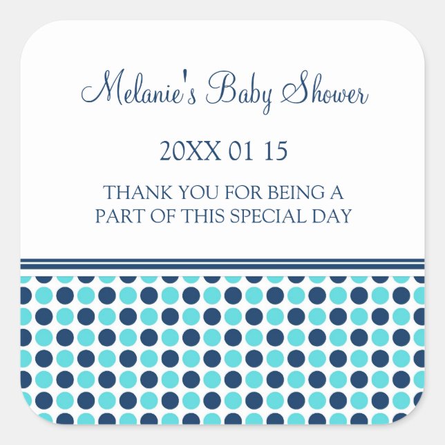 Blue Dots Baby Shower Favour Stickers (Front)