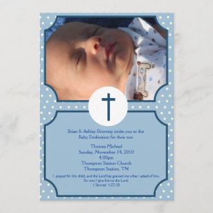 Blue Dots Baptism Baby Dedication 5x7 photo Invitation