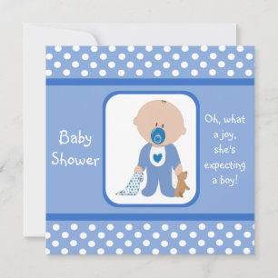 Blue Dots Caucasian Baby Shower Invitations