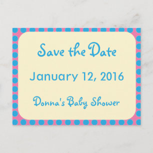 Blue Dots on Pink Save the Date Large Print Announcement Postcard