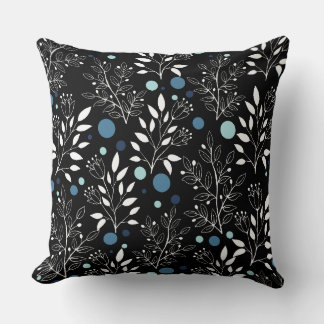 Blue Dots Pattern With Leaf Graphic  Cushion