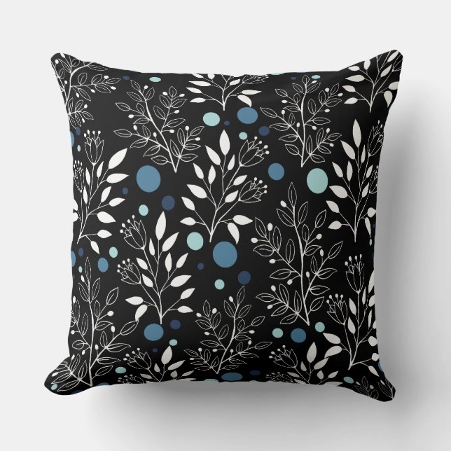 Blue Dots Pattern With Leaf Graphic  Cushion (Front)