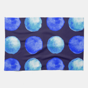 Blue Dots Trendy Watercolor Cerulean Indigo Tea Towel