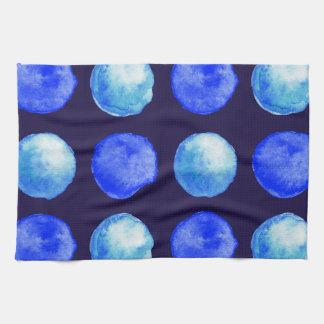 Blue Dots Trendy Watercolor Cerulean Indigo Tea Towel