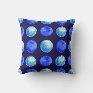 Blue Dots Watercolor Pattern Indigo Cerulean Cushion