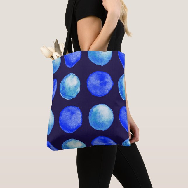 Blue Dots Watercolor Pattern Indigo Cerulean  Tote Bag (Close Up)