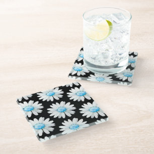 Blue Dotted Daisy's Glass Coaster