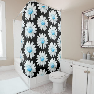 Blue Dotted Daisy's Shower Curtain