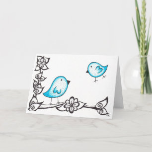 Blue Dotty Birds Greetings Card