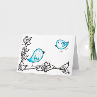 Blue Dotty Birds Greetings Card