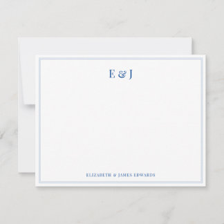 Blue Double Border Elegant Couple Initials Card