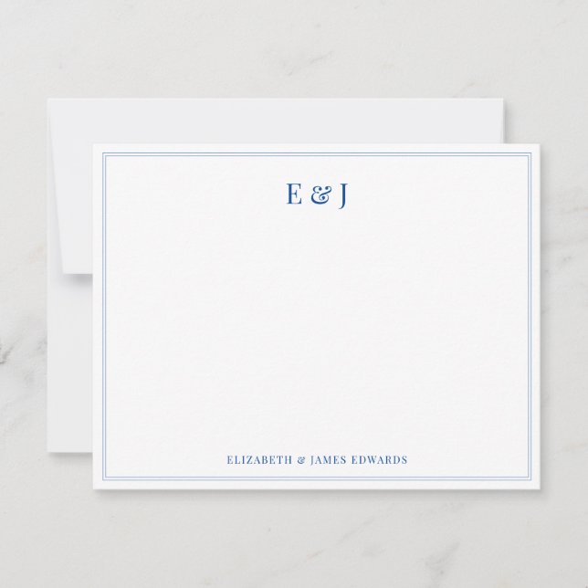 Blue Double Border Elegant Couple Initials Card (Front)