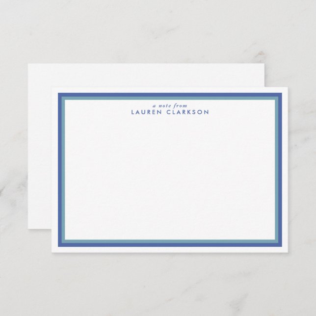 Blue Double Frame Modern Stationery Note Card (Front/Back)