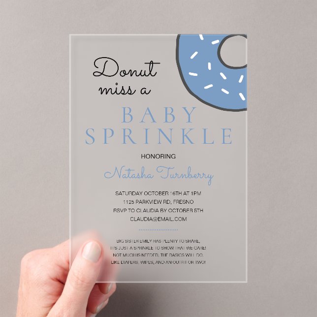 Blue Doughnut Baby Sprinkle Boy Baby Shower Acrylic Invitations (Insitu (Handheld))