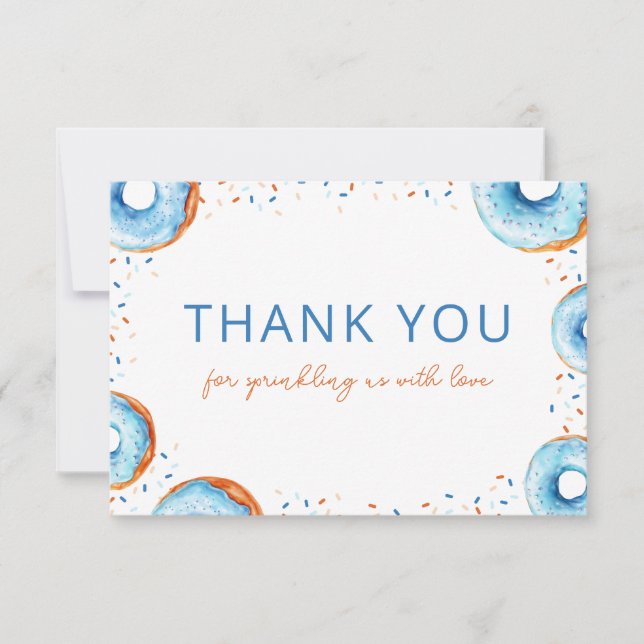 Blue Doughnut Baby Sprinkle Flat Thank You Card (Front)